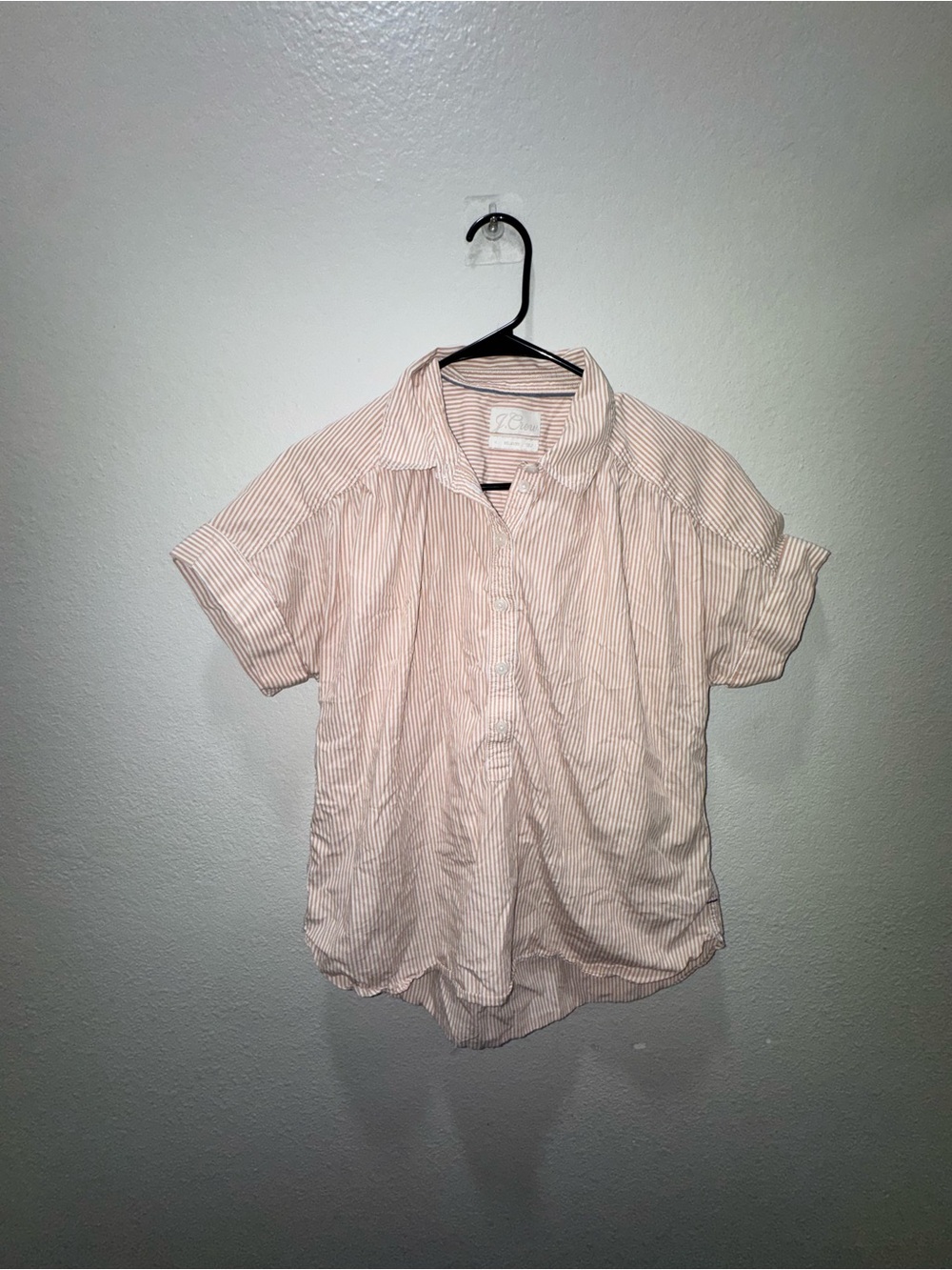 J. Crew Beige Stripe Short Sleeve Button-Down Shirt